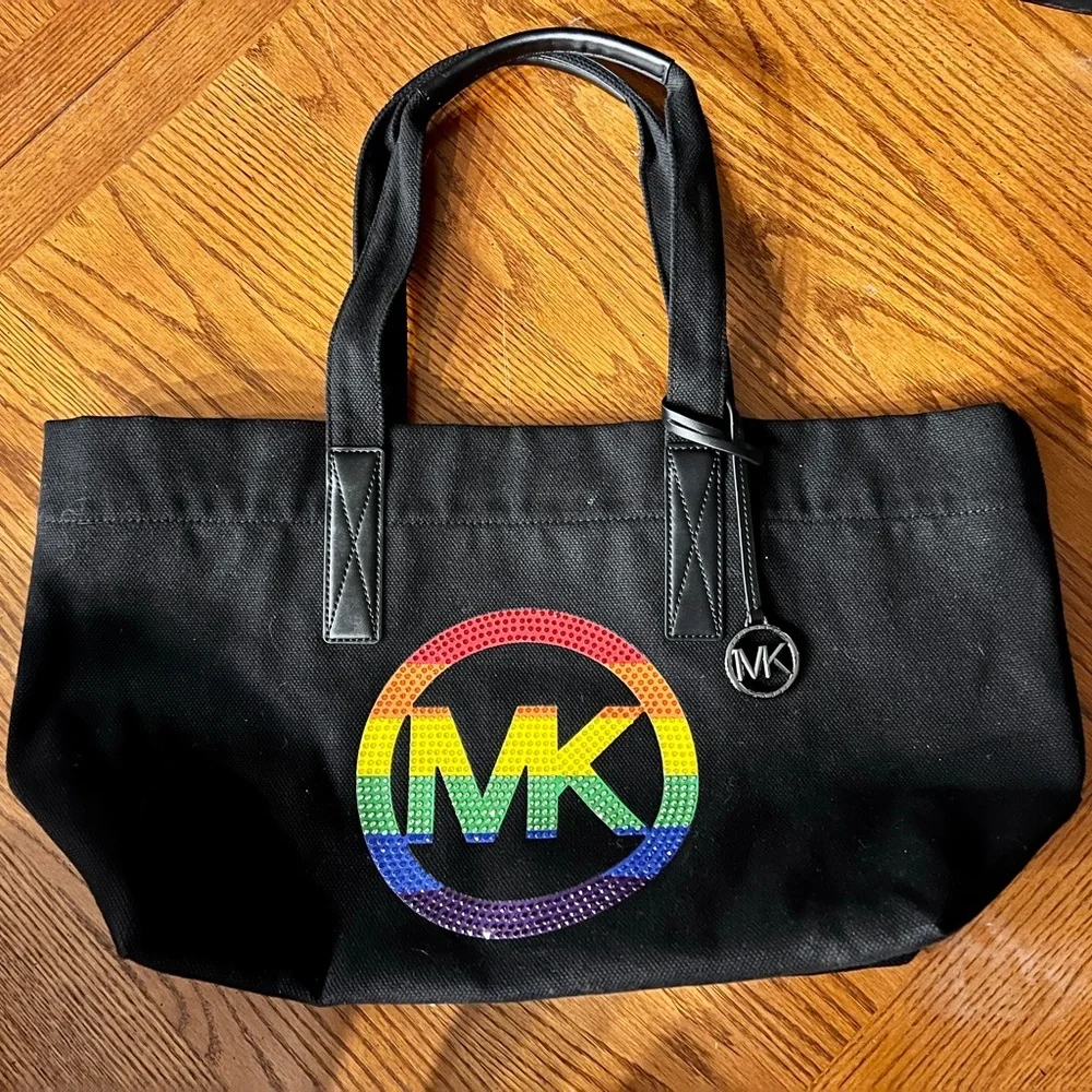 Michael Kors Tote‎ Bag Large Black Rainbow Rhinestone Logo Pride Designer Y2K